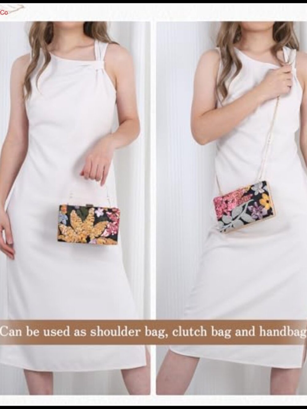 Beaded Floral Clutch Purse Embroidered Evening Bag Chain Strap - Picture 4 of 6